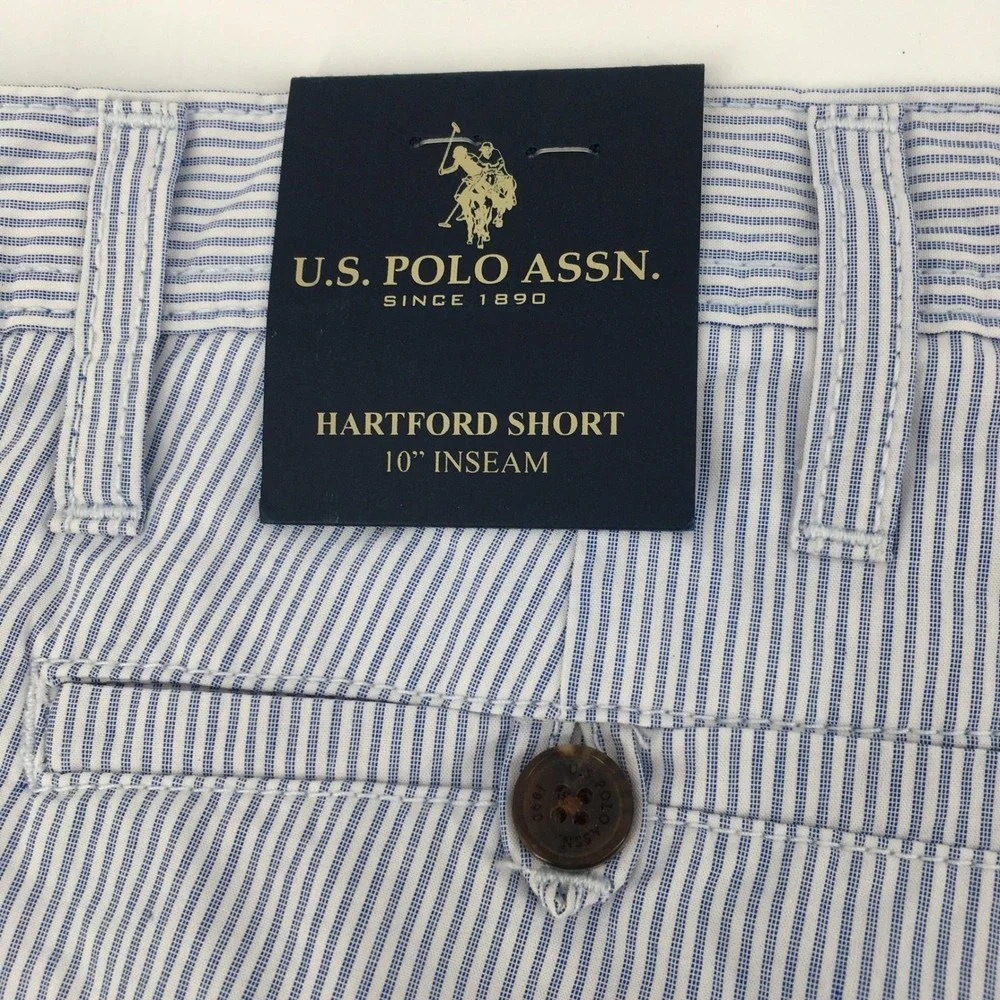 U.S. Polo Assn. Shorts Mens 42 Blue White Striped Seersucker Cotton 111024522GD